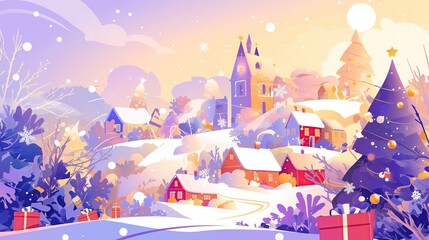 Fototapeta premium Christmas background wallpaper. New Year decoration for greeting card, banner or invitation design element. Flat vector illustration. , stock photo 2/3 place for text - generated AI