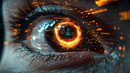 Glowing Cybersecurity Eye Surrounded by Digital Protection Icons