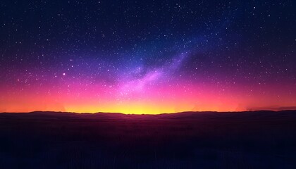 Obraz premium Stunning Night Sky with a Vibrant Gradient of Stars and Colors Above a Horizon at Dusk Captures the Beauty of Nature in Tranquil Wilderness
