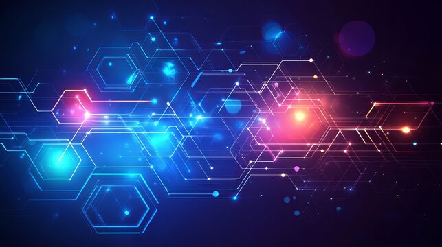 Futuristic Abstract Digital Technology Background with Neon Circuit Patterns and Cyber Data Network Design