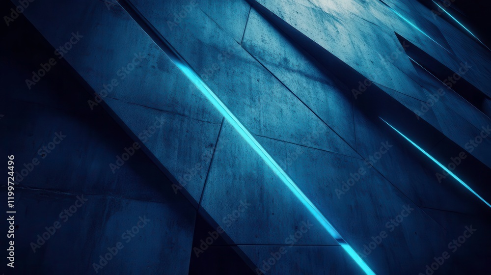 Poster a close-up view of a futuristic, textured surface illuminated by blue light, creating an abstract an