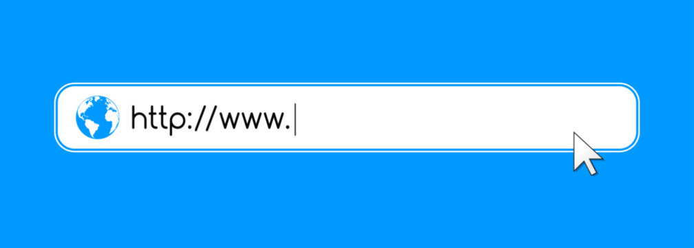 Address, navigation and search bar with http and www url text on a blue background.