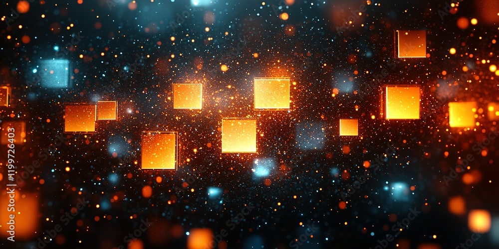 Poster colorful glowing squares create a mesmerizing display of light in a digital abstract background