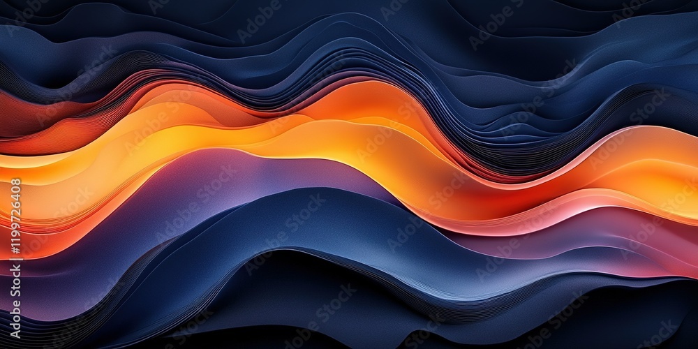 Poster flowing waves of color create a mesmerizing abstract design with vibrant contrasts and smooth gradie
