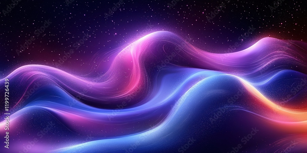 Poster colorful abstract waves swirl together in a cosmic setting with stars twinkling in the background