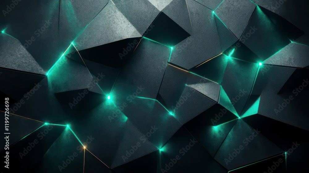 Poster a dark, geometric pattern featuring illuminated edges, creating a striking visual effect with a mode