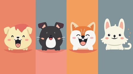 Four Cute Smiling Pet Mouthes - Funny Cat or Dog Vector Illustration