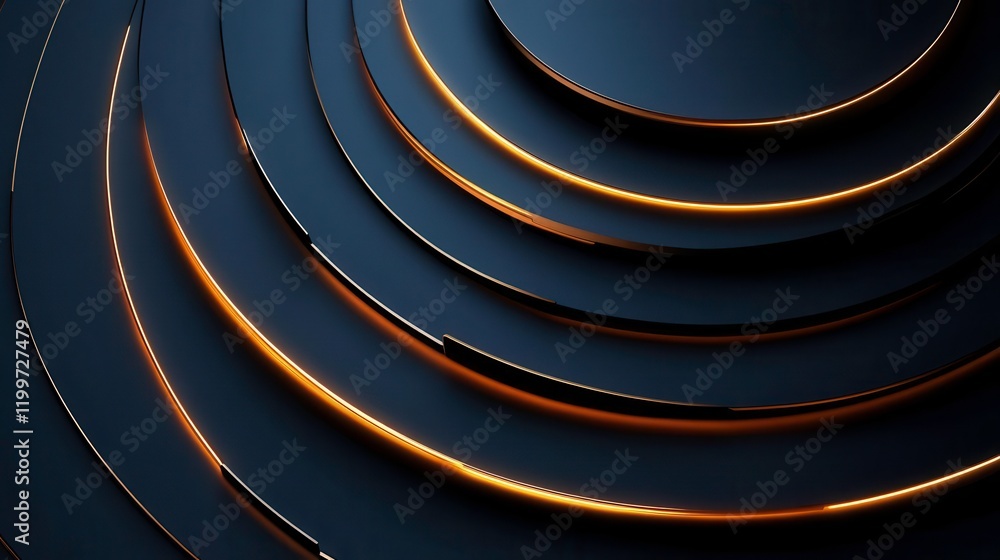 Poster the image features concentric circular patterns with a dark background, highlighted by warm orange l