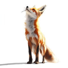 Obraz premium A red fox standing and looking up at the sky against