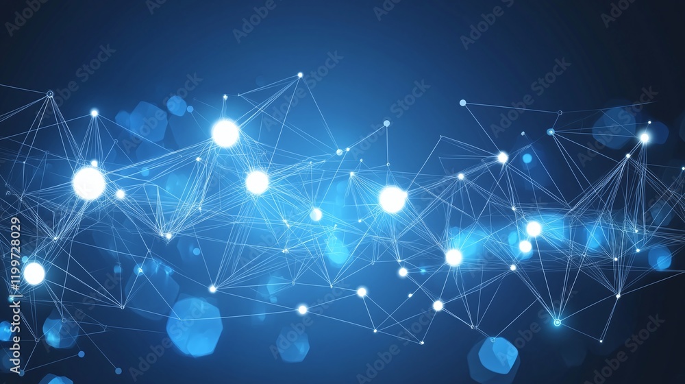 Poster dynamic illustration of data packets traveling along shimmering digital pathways.