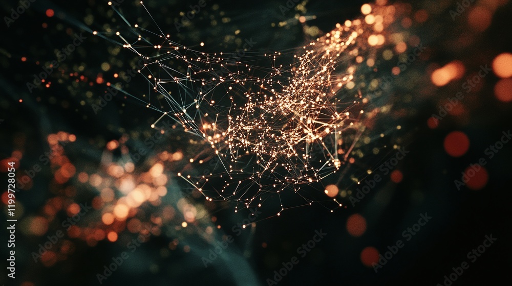 Poster dynamic illustration of data packets traveling along shimmering digital pathways.