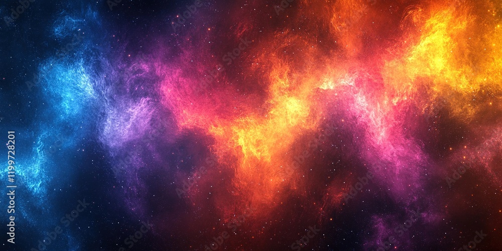 Poster vibrant cosmic nebula with colorful gas clouds and sparkling stars in the vast universe