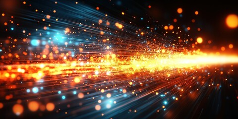 Fototapeta premium Vibrant light trails and dynamic particles create a dazzling visual display in a cosmic setting at night