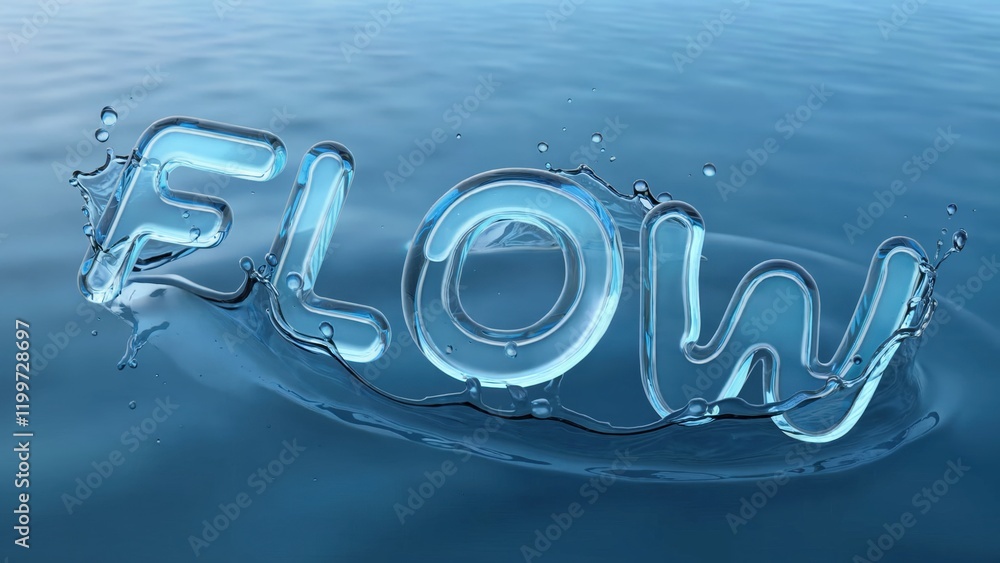 Poster water forming the word flow creating ripples and splashes on the surface a concept image representin