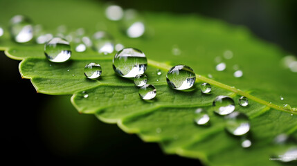 Close-up of raindrops magnifying the texture of a leaf