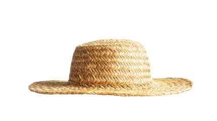 A classic straw hat showcasing intricate weaving patterns, ideal for summer outings and beach days, against a white isolate background.