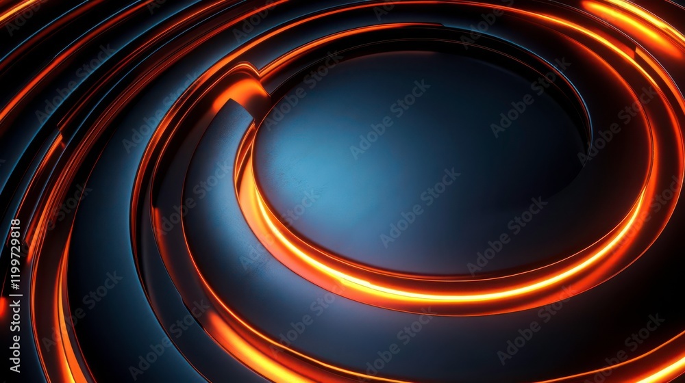 Poster a vibrant abstract design featuring swirling orange lines against a dark, circular background, creat