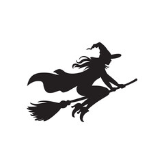 A silhouette of a person on a broomstick