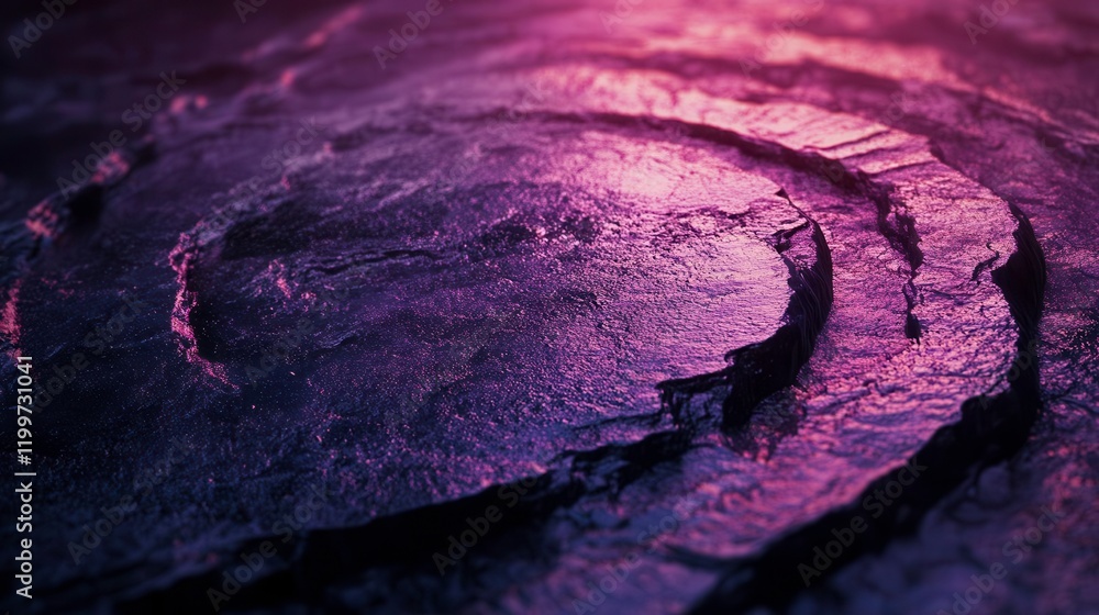 Poster an abstract close-up of textured surfaces illuminated by purple and pink hues, creating a visually s