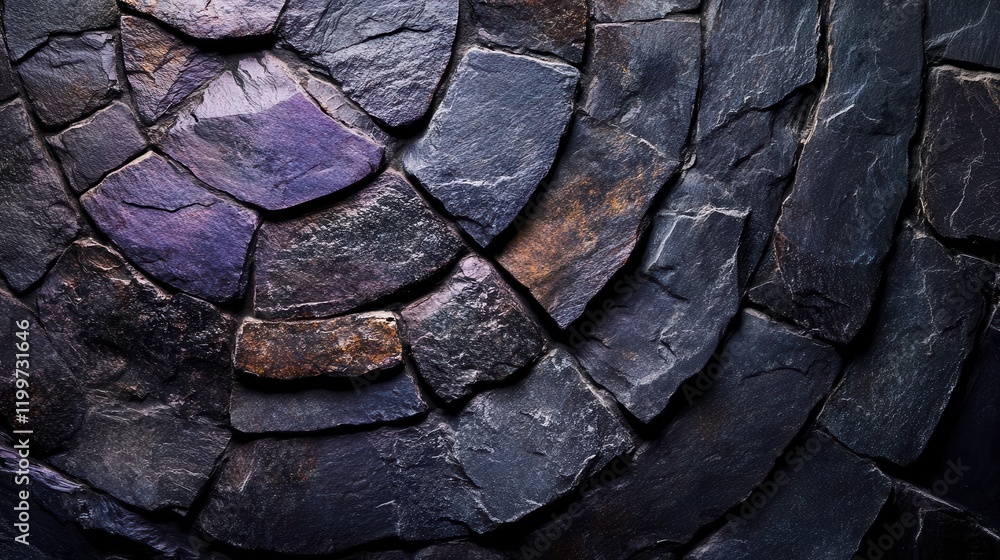 Poster a close-up view of circular, textured stone patterns showcasing various shades and shapes, creating 