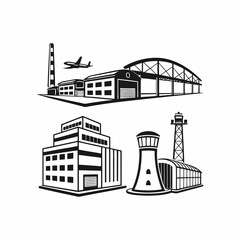 Obraz premium Collection of Industrial Building Icons in Black and White