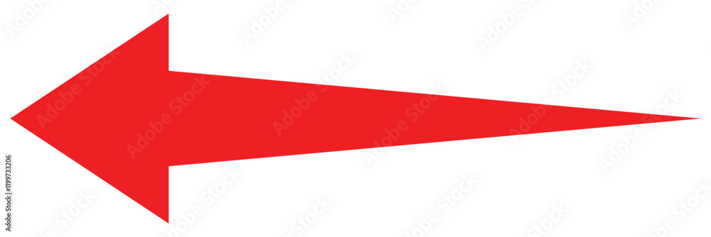 Poster long red arrow icon vector pointing left. arrow shape element. bold arrow icon. large size red long 