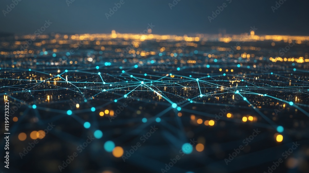 Aufkleber glowing blue and green lines forming a complex network representing data flow.
