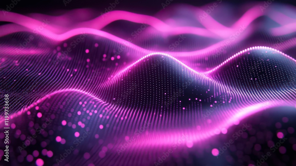 Poster abstract digital waves in vibrant pink hues, creating a mesmerizing, fluid landscape with luminous d