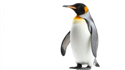Fototapeta premium A cheerful penguin standing upright, its feathers smooth and clean, isolated on white,