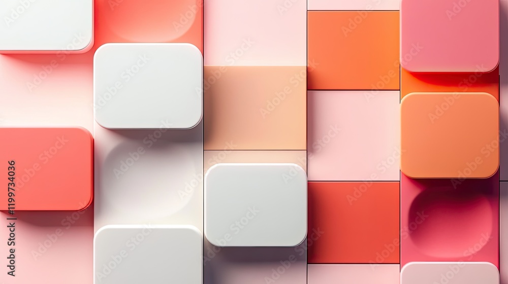 Poster conceptual ui design with modular tiles and soft drop shadows presented on clean white backdrop with