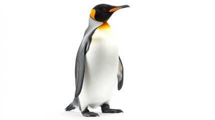 Obraz premium A cheerful penguin standing upright, its feathers smooth and clean, isolated on white,