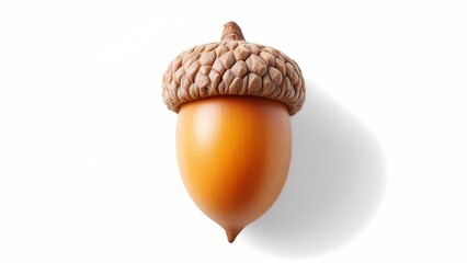 Close-up of a Perfectly Formed Acorn on a Pristine White Background, Showcasing Its Rich Texture and Natural Beauty