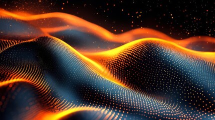 A vibrant, abstract representation of flowing waves, showcasing a blend of orange and blue hues, evoking a sense of movement and depth in a digital landscape.