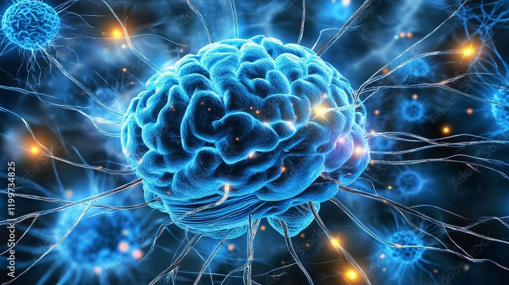 Aufkleber high-tech visual of a neural network with holographic effects and bright neon lines symbolizing ener
