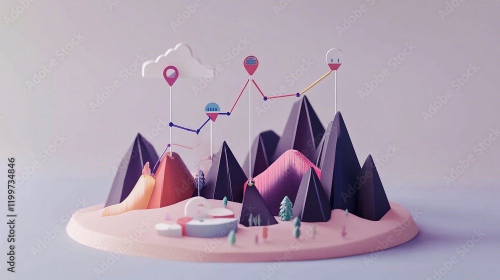 Poster infographic design showcasing a company's growth trajectory using dynamic 3d charts.