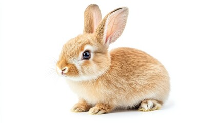 Obraz premium A cute rabbit sitting upright, ears perked up, isolated on a pure white background,