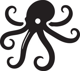 Silhouette vector illustration of a flat octopus art in black color with a white background