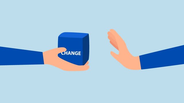 Status quo bias, 4k animation of businessman request was declined to receive the change cube box. 