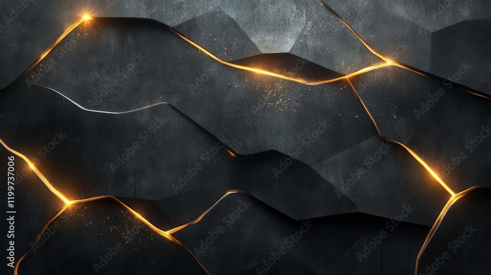 Poster a textured dark surface with glowing golden cracks, creating a striking contrast that suggests depth