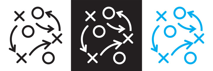 Soccer game strategy and tactic plan line icon. isolated on white and black background. vector illustration. EPS 10