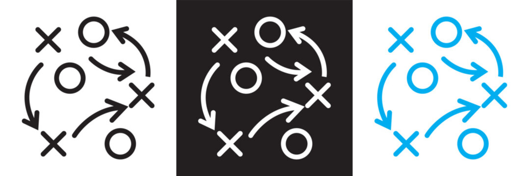 Soccer game strategy and tactic plan line icon. isolated on white and black background. vector illustration. EPS 10