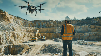 An unmanned aerial vehicle used for inspection at a construction site.