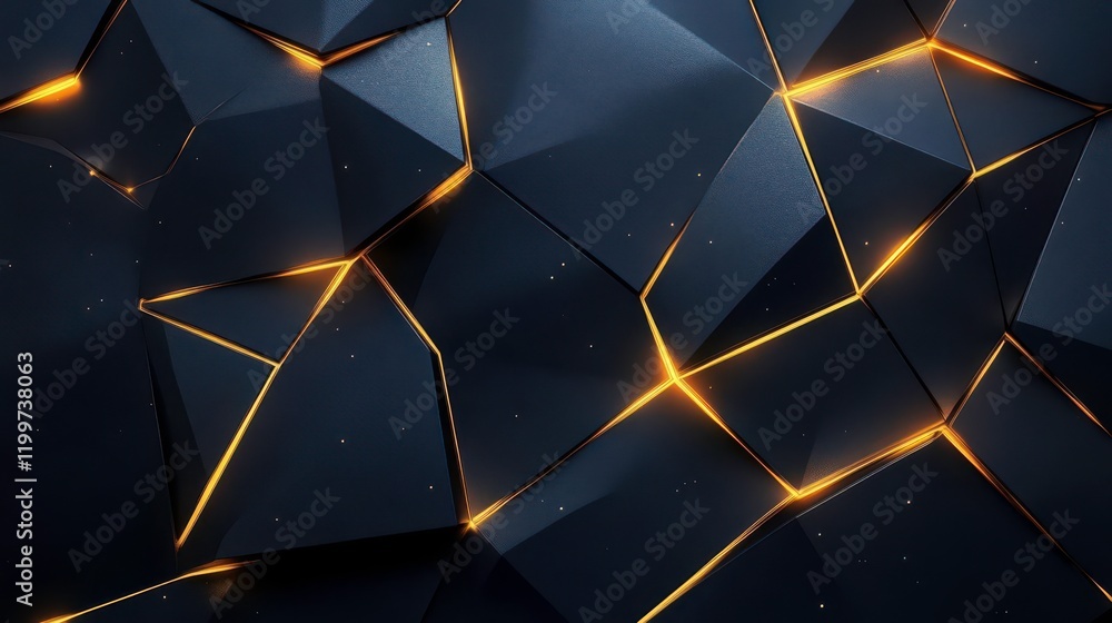 Poster a dark, geometric surface with illuminated golden edges, creating a modern and dynamic visual textur