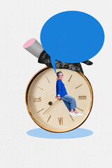 Creative artwork template sketch image 3D collage of hand hold clock wear glove work alarm time...