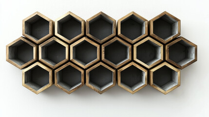 Stylish wall mounted storage with hexagonal wooden and concrete design