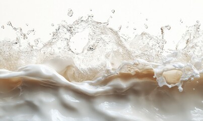 Splashing Water Droplets on Soft Creamy Surface Captured in High Detail, Showcasing the Beautiful Textures and Dynamics of Fluid Motion in Elegant Composition