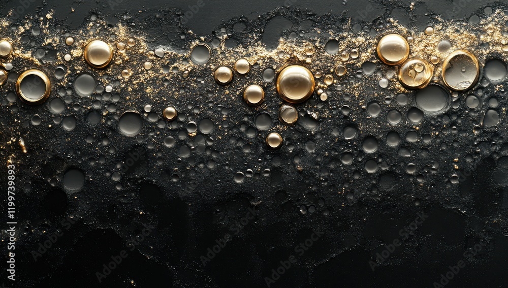 Poster stunning abstract background with golden bubbles and dark textures showcasing a beautiful contrast o
