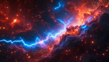 Fototapeta premium Fiery Cosmic Lightning Storm Nebula Wallpaper