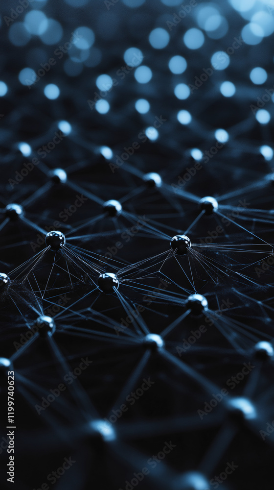 Poster Digital network visualization depicting interconnected nodes, representing data flow and technological complexity