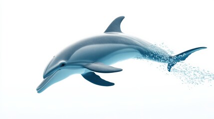Fototapeta premium A dolphin gliding underwater, isolated on a clean white backdrop,